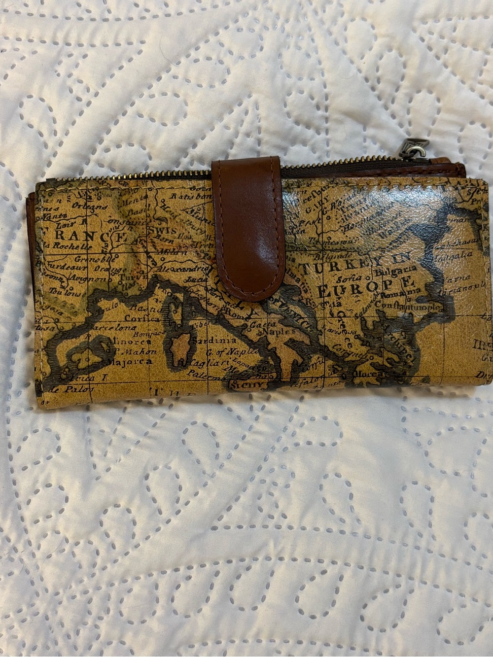 NWOT Patricia Nash Vintage Map Leather RFID Continental Wallet Brown